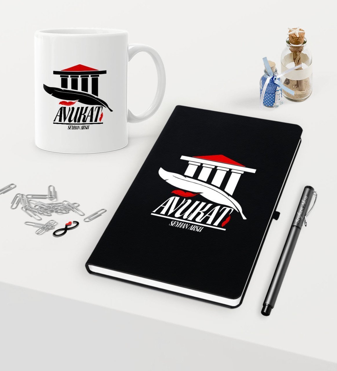 Kişiye Özel Avukat Temalı Siyah Defter Kalem Kupa Seti - 3