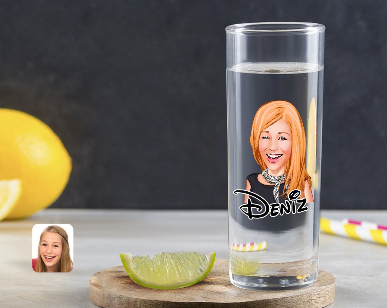 Kişiye Özel Renkli Baskılı Kadın Karikatürlü Vodka Bardağı-75