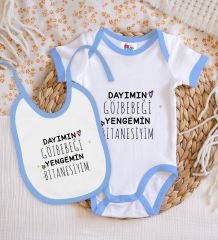 BK Kids Dayımın Gözbebeği Tasarımlı Mavi Bebek Body Zıbın ve Mama Önlüğü Hediye Seti-1