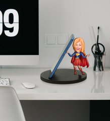 Kişiye Özel Karikatürlü Süper Kahraman Ahşap Biblo Telefon Standı-3