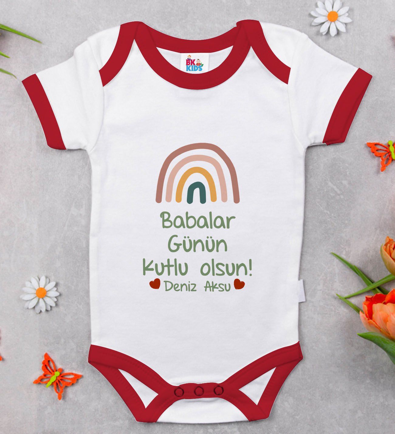 BK Kids Kişiye Özel Babalar Günü Tasarımlı Kırmızı Bebek Body Zıbın-2