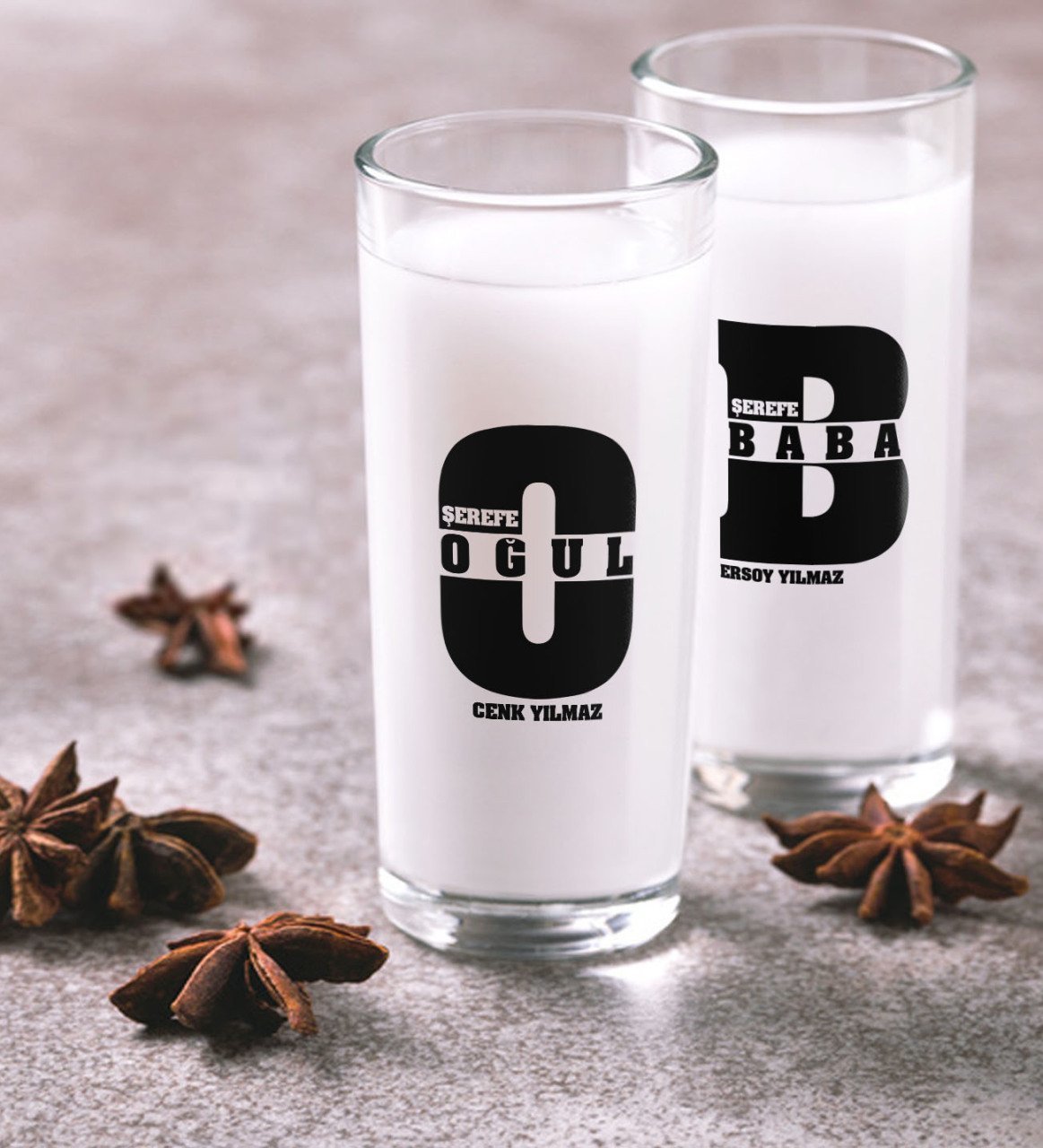 Kişiye Özel Renkli Baskılı Baba Oğul İkili Rakı Bardağı Seti-1