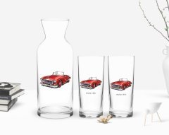 Kişiye Özel Renkli Baskılı Retro Otomobil Tasarımlı İkili Rakı Bardağı ve Karaf Hediye Seti-2
