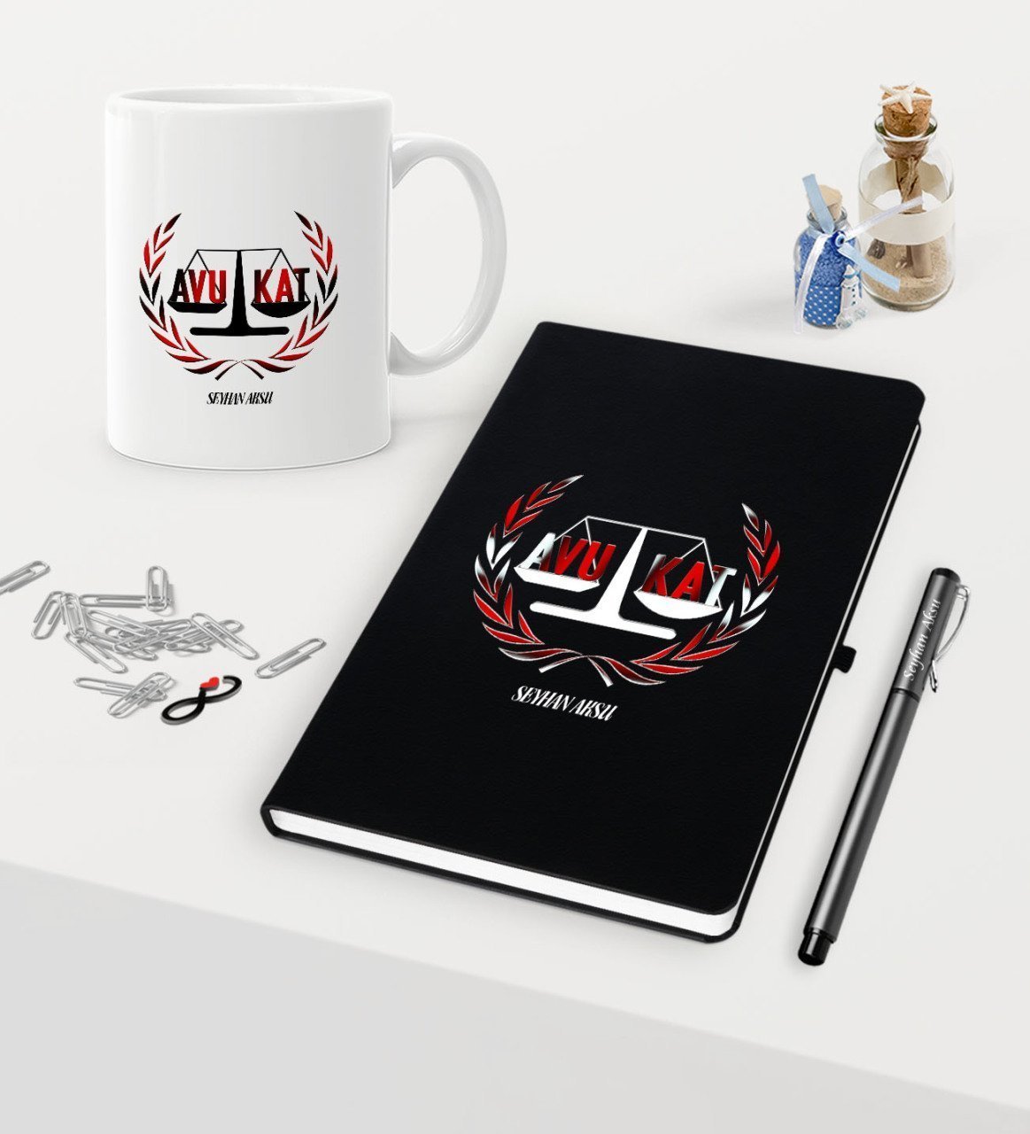Kişiye Özel Avukat Temalı Siyah Defter Kalem Kupa Seti - 2