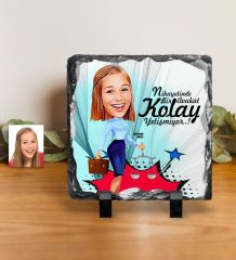 Kişiye Özel Bayan Avukat Karikatürlü Dekoratif Doğal Taş - 3