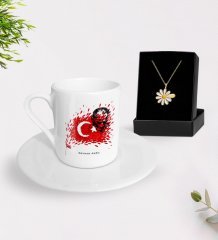 Kişiye Özel Atatürk Temalı Türk Kahvesi Fincanı ve İsimli Papatya Kolye Hediye Seti-3