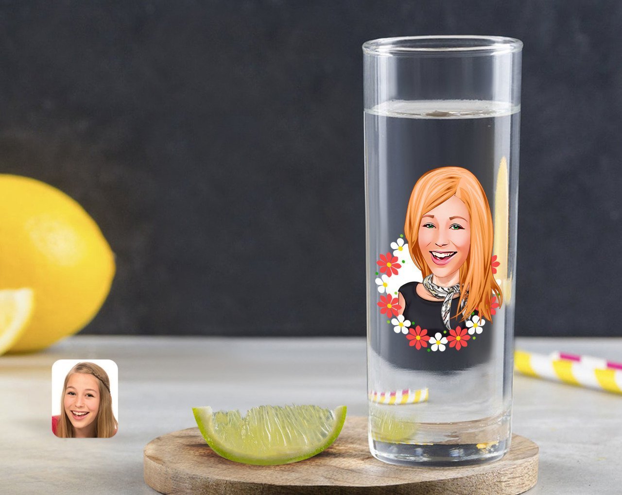 Kişiye Özel Renkli Baskılı Kadın Karikatürlü Vodka Bardağı-51