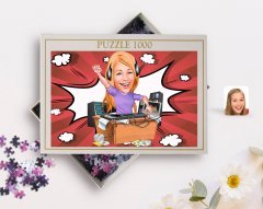 Kişiye Özel Kadın Radyocu Karikatürlü 1000 Parça Profesyonel Puzzle-1