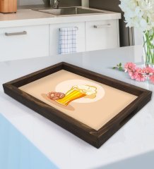 BK Gift Bardak Tasarımlı Doğal Ahşap Tepsi-1