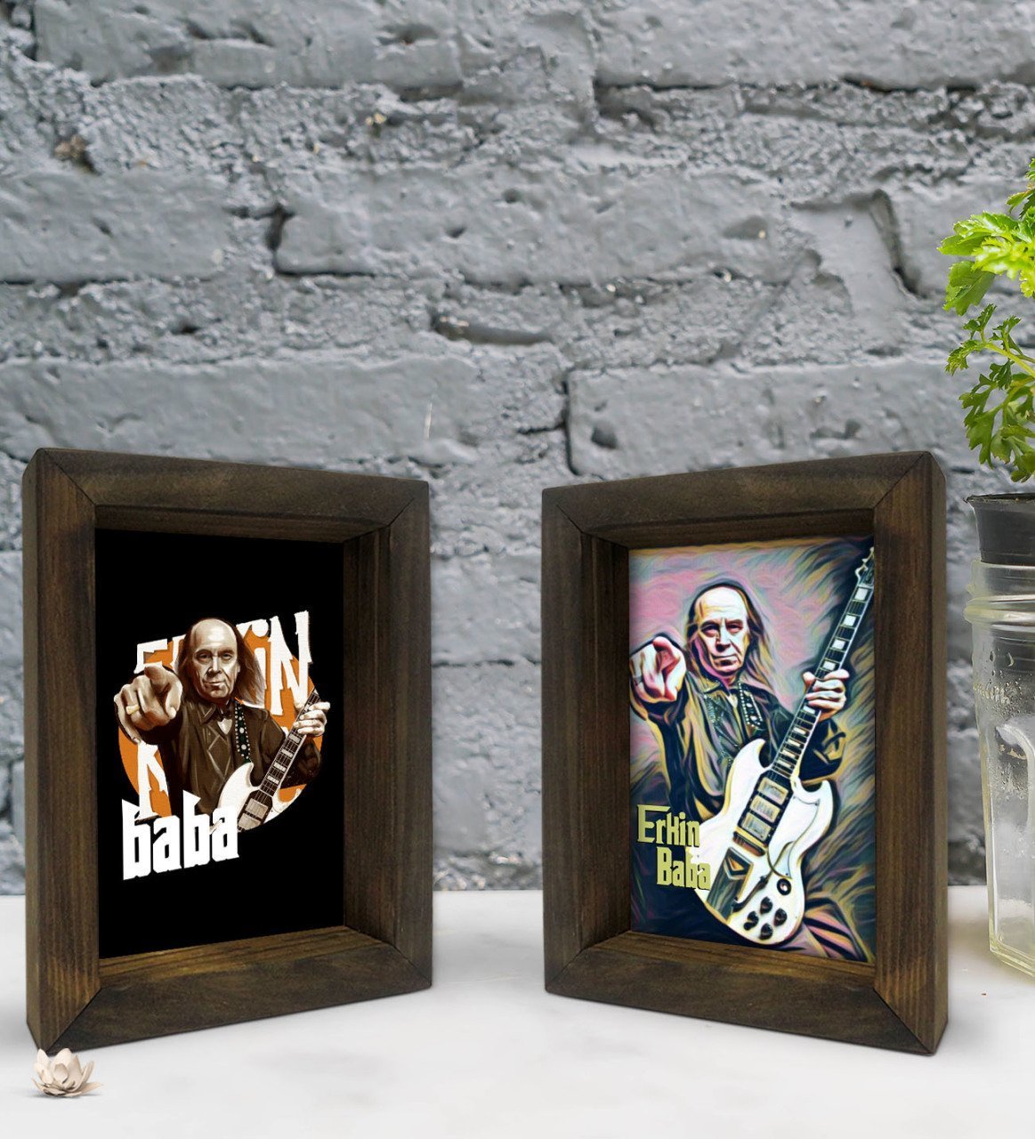 Bk Gift Erkin Baba Tasarımlı Dekoratif 2'li Doğal Masif Ahşap Çerçeve 15x20cm-1