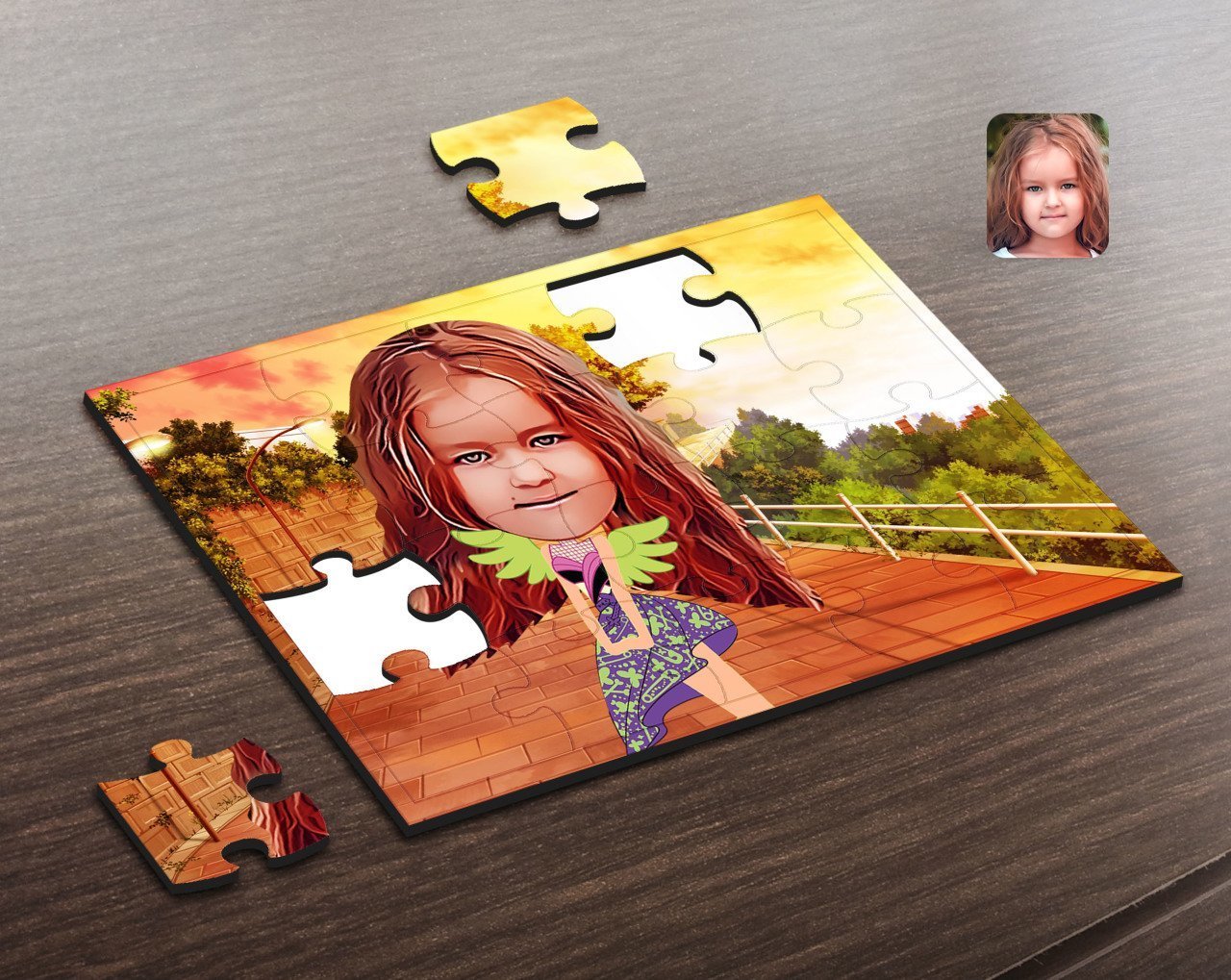 Kişiye Özel Kız Çocuk Karikatürlü Ahşap Puzzle-11