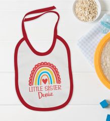 BK Kids Kişiye Özel Little Sister Tasarımlı Kırmızı Bebek Mama Önlüğü-1