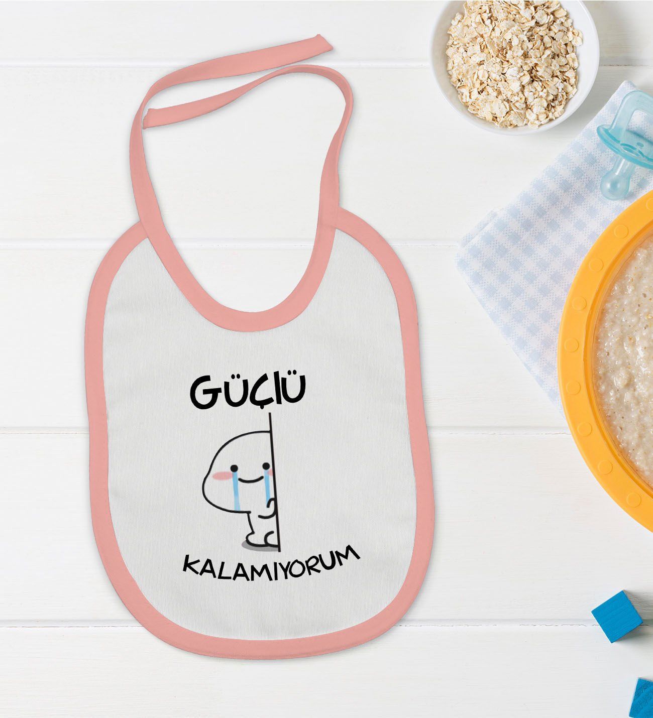 BK Kids Güçlü Kalamıyorum Tasarımlı Pembe Bebek Mama Önlüğü-1