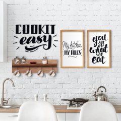BK Home Doğal Ahşap Raflı Dekoratif Fincan Askılığı Mutfak Konseptli 2’li Ahşap Tablo ve Duvar Süsü-4