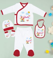 BK Kids Kişiye Özel 10 Parça Kırmızı Hastane Çıkışı Battaniye ve Yastık Hediye Seti, Yeni Doğan Bebek Giyim Hediyesi-13