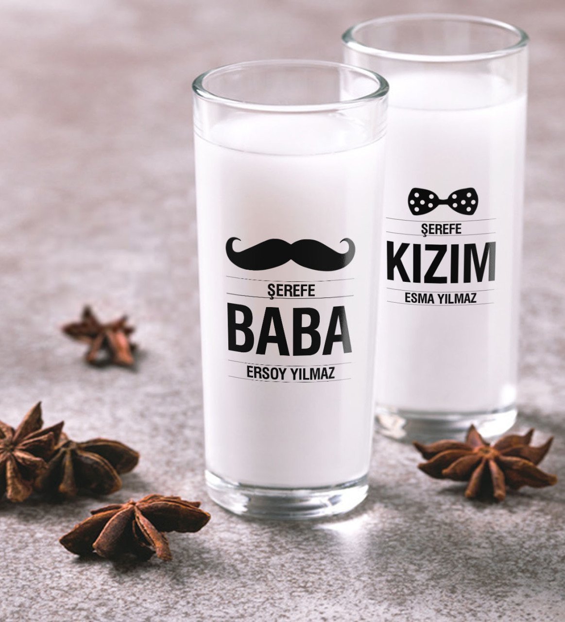 Kişiye Özel Renkli Baskılı Baba Kız İkili Rakı Bardağı Seti-2