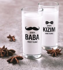 Kişiye Özel Renkli Baskılı Baba Kız İkili Rakı Bardağı Seti-2