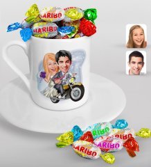 Kişiye Özel Sevgililer Günü Temalı Evleniyoruz Karikatürlü Türk Kahvesi Fincanı ve Haribo Şeker Hediye Seti-8