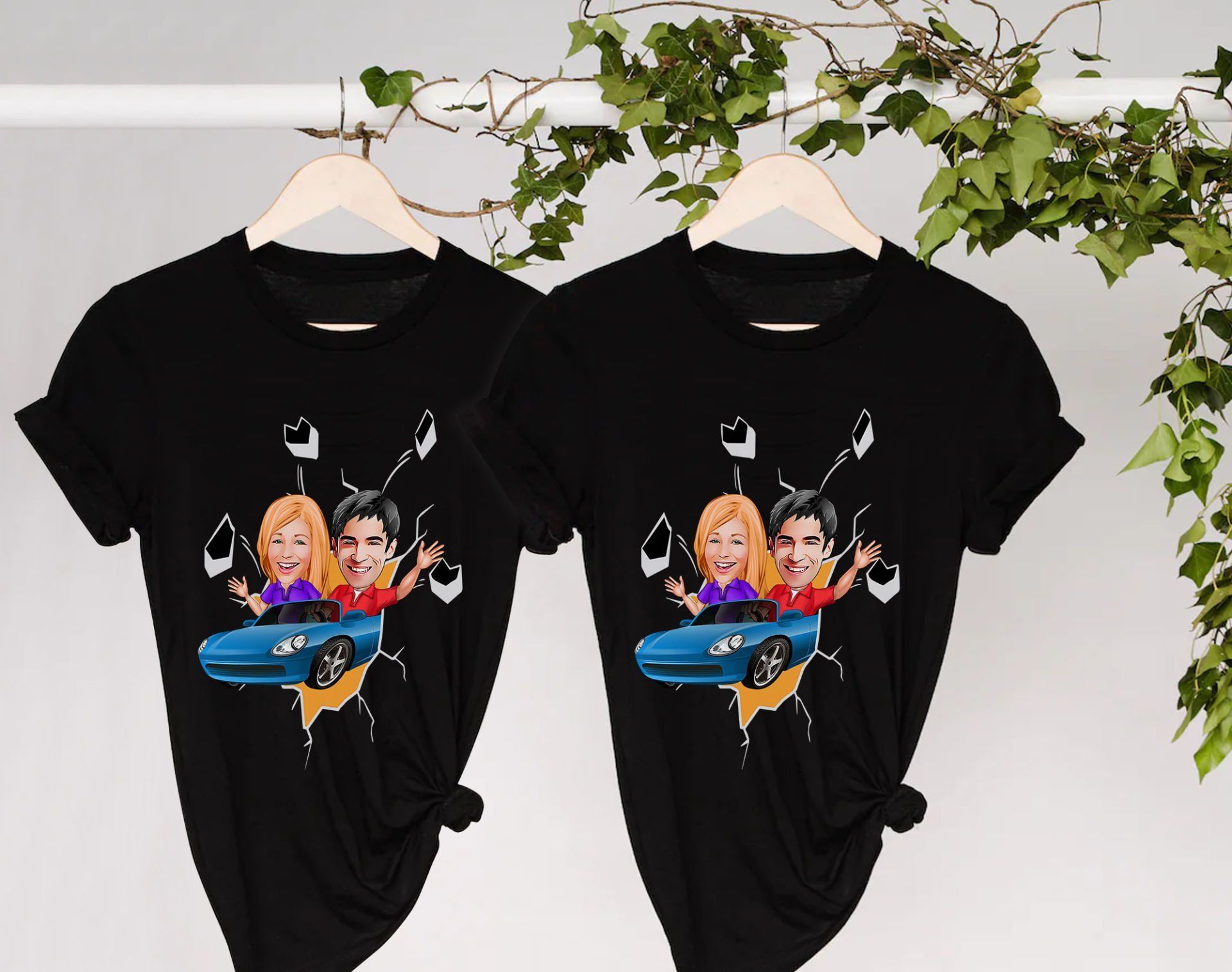 BK Gift Kişiye Özel Sevgililer Karikatürlü İkili Siyah T-shirt Seti, Sevgililer Hediye, Çift Hediyesi, Yıl Dönümü Hediyesi, Kişiye Özel Tişört-21