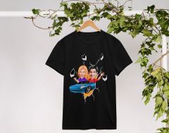BK Gift Kişiye Özel Sevgililer Karikatürlü İkili Siyah T-shirt Seti, Sevgililer Hediye, Çift Hediyesi, Yıl Dönümü Hediyesi, Kişiye Özel Tişört-21