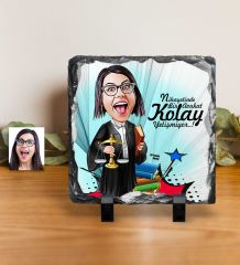 Kişiye Özel Bayan Avukat Karikatürlü Dekoratif Doğal Taş - 2