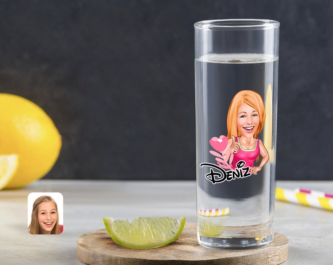 Kişiye Özel Renkli Baskılı Kadın Karikatürlü Vodka Bardağı-49
