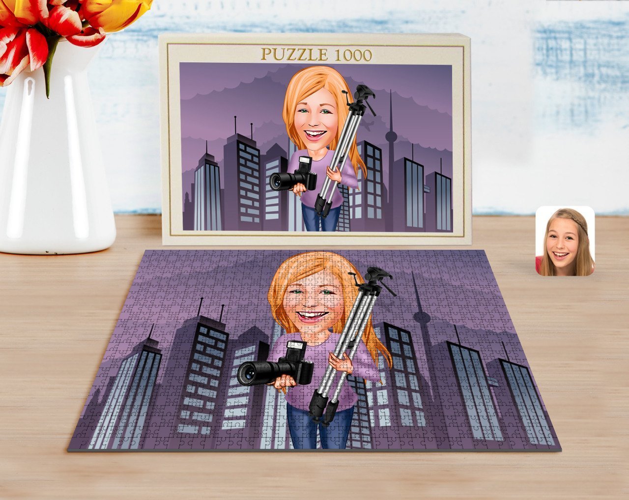 Kişiye Özel Kadın Profesyonel Fotoğrafçı Karikatürlü 1000 Parça Profesyonel Puzzle-1