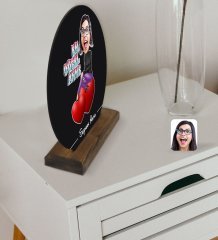 Kişiye Özel En Güzel Anne Karikatürlü Yuvarlak Ahşap Biblo-1