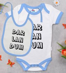BK Kids Darlandum Tasarımlı Mavi Bebek Body Zıbın ve Mama Önlüğü Hediye Seti-2