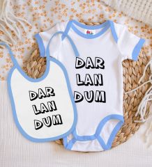 BK Kids Darlandum Tasarımlı Mavi Bebek Body Zıbın ve Mama Önlüğü Hediye Seti-2