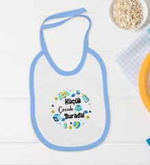 BK Kids Küçük Çocuk Burada Tasarımlı Mavi Bebek Body Zıbın ve Mama Önlüğü Hediye Seti-1