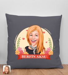 BK Gift Kişiye Özel Karikatürlü Anneler Günü Tasarımlı Antrasit Kırlent Yastık, Anneye Hediye, Ev Dekorasyonu, Anneler Günü Hediyesi-6