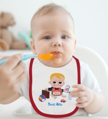 BK Kids Kişiye Özel Little Boss Tasarımlı Kırmızı Bebek Mama Önlüğü-1