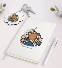 Kişiye Özel Sınıf Öğretmeni Beyaz Defter Kalem ve Anahtarlık Hediye Seti-3