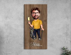 BK Gift Kişiye Özel Golf Oyuncusu Karikatürlü Kabartma Figürlü Ahşap Tablo-1, Arkadaşa Hediye, Sevgiliye Hediye, Duvar Dekoru