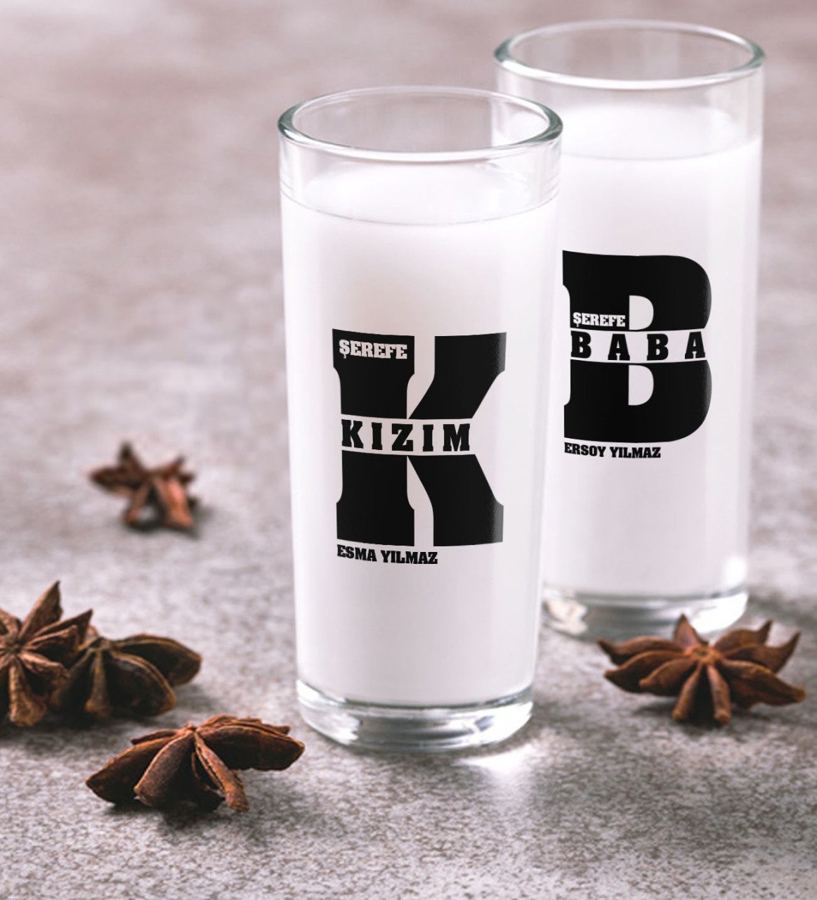 Kişiye Özel Renkli Baskılı Baba Kız İkili Rakı Bardağı Seti-1