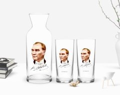 Kişiye Özel Renkli Baskılı Atatürk Temalı İkili Rakı Bardağı ve Karaf Hediye Seti-15