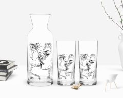 Kişiye Özel Renkli Baskılı Öpücük Tasarımlı İkili Rakı Bardağı ve Karaf Hediye Seti-2