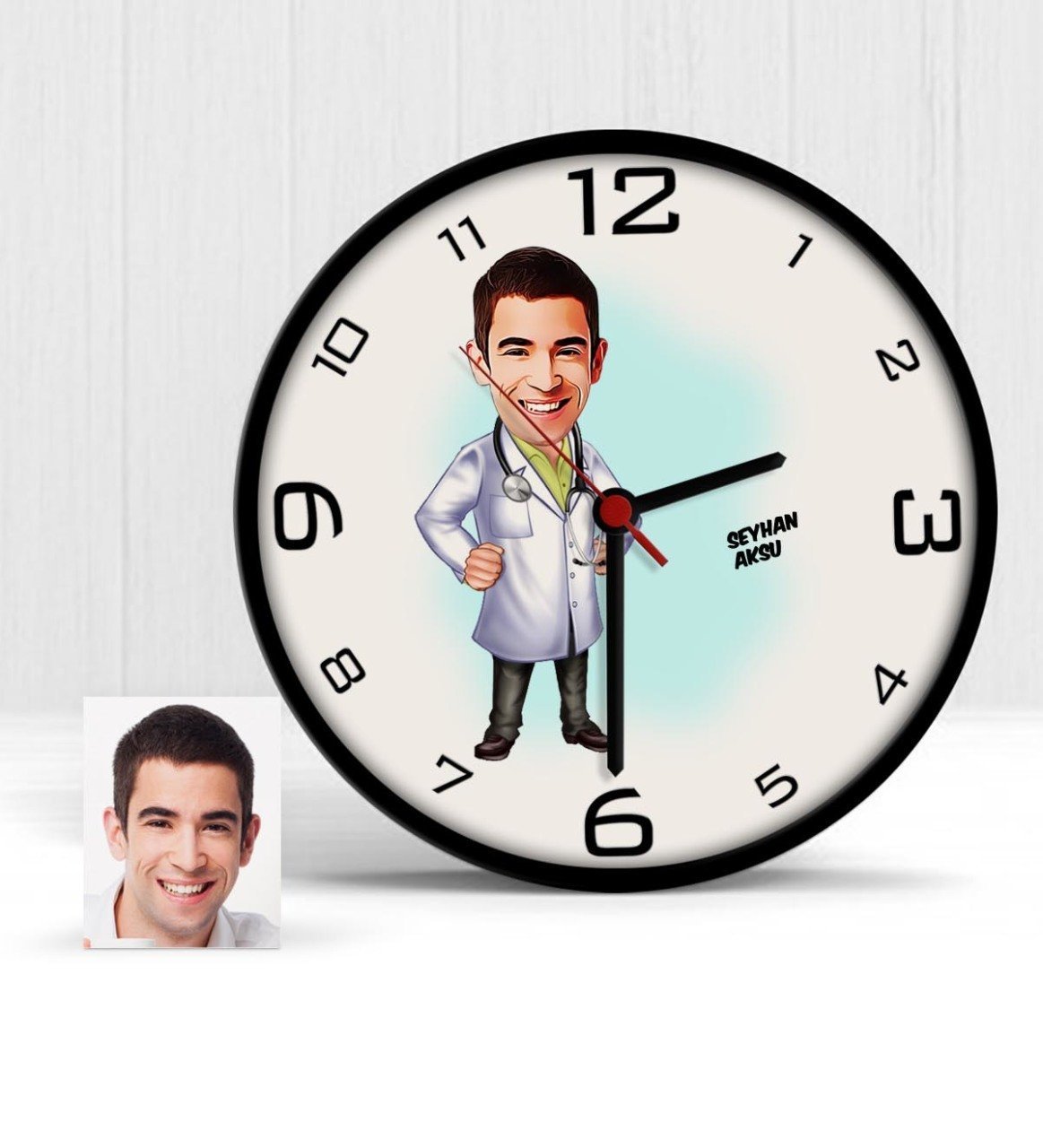 Kişiye Özel Doktor Karikatür Ahşap Duvar Saati - 3