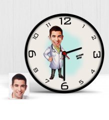 Kişiye Özel Doktor Karikatür Ahşap Duvar Saati - 3