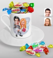 Kişiye Özel Sevgililer Günü Temalı Evleniyoruz Karikatürlü Türk Kahvesi Fincanı ve Haribo Şeker Hediye Seti-7