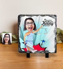 Kişiye Özel Bayan Avukat Karikatürlü Dekoratif Doğal Taş - 1