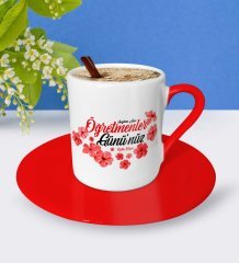 Kişiye Özel Öğretmenler Gününüz Kutlu Olsun Kırmızı Türk Kahvesi Fincanı - 3