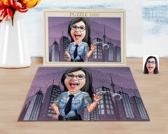 Kişiye Özel Kadın Polis Karikatürlü 1000 Parça Profesyonel Puzzle-1