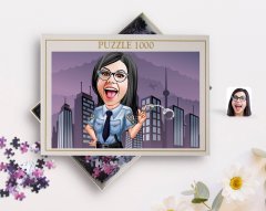 Kişiye Özel Kadın Polis Karikatürlü 1000 Parça Profesyonel Puzzle-1