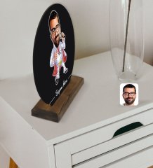 Kişiye Özel Elvis Presley Karikatürlü Yuvarlak Ahşap Biblo-1