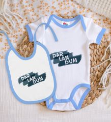 BK Kids Darlandum Tasarımlı Mavi Bebek Body Zıbın ve Mama Önlüğü Hediye Seti-1