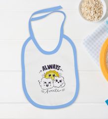 BK Kids Always Smile Tasarımlı Mavi Bebek Body Zıbın ve Mama Önlüğü Hediye Seti-1