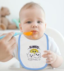 BK Kids Always Smile Tasarımlı Mavi Bebek Body Zıbın ve Mama Önlüğü Hediye Seti-1