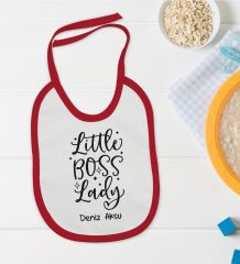 BK Kids Kişiye Özel Little Boss Lady Tasarımlı Kırmızı Bebek Mama Önlüğü-1